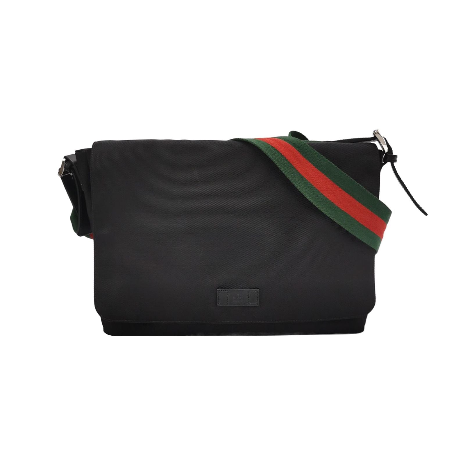 Gucci Leather Nylon Fabric Striped Strap Logo Flap Crossbody Shoulder Bag 250331781129040