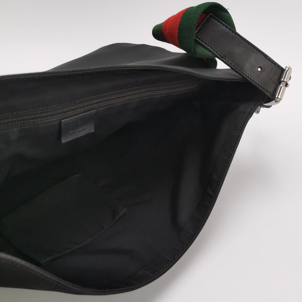 Gucci Leather Nylon Fabric Striped Strap Logo Flap Crossbody Shoulder Bag 250331781129040