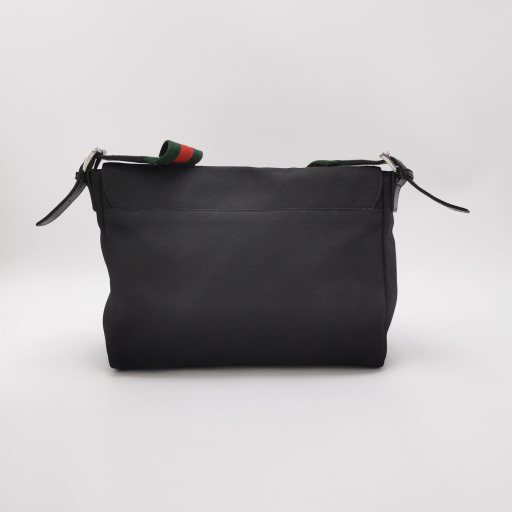 Gucci Leather Nylon Fabric Striped Strap Logo Flap Crossbody Shoulder Bag 250331781129040