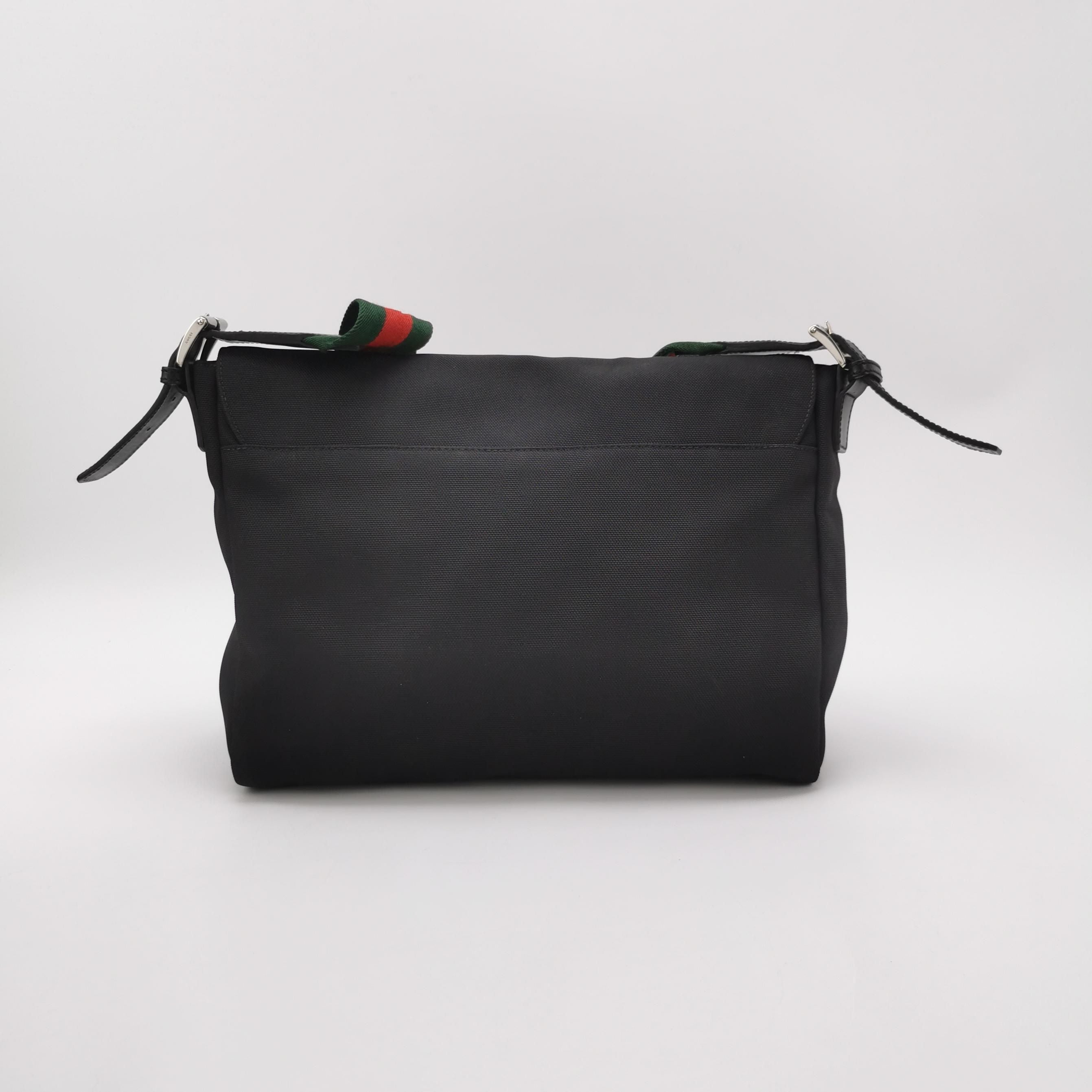 Gucci Leather Nylon Fabric Striped Strap Logo Flap Crossbody Shoulder Bag 250331781129040