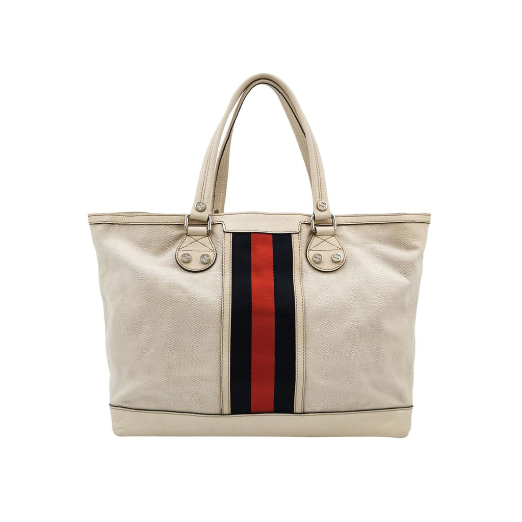 Gucci Leather Canvas Nylon Striped Tote Bag 250329781126203