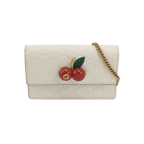 Gucci Leather GG Embossed Cherry Decor Shoulder Bag 250324781119116