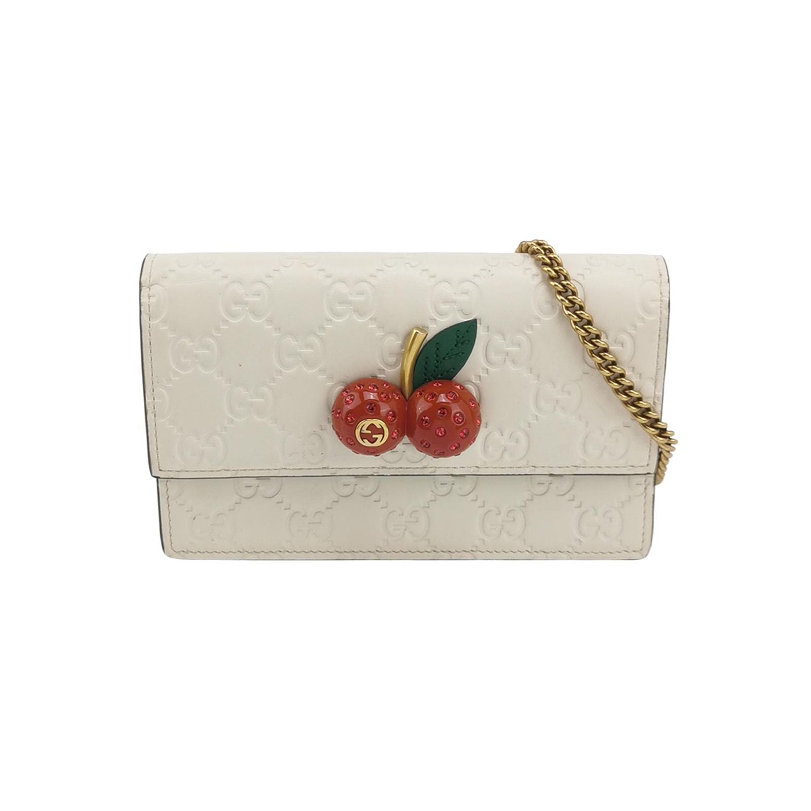 Gucci Leather GG Embossed Cherry Decor Shoulder Bag 250324781119116