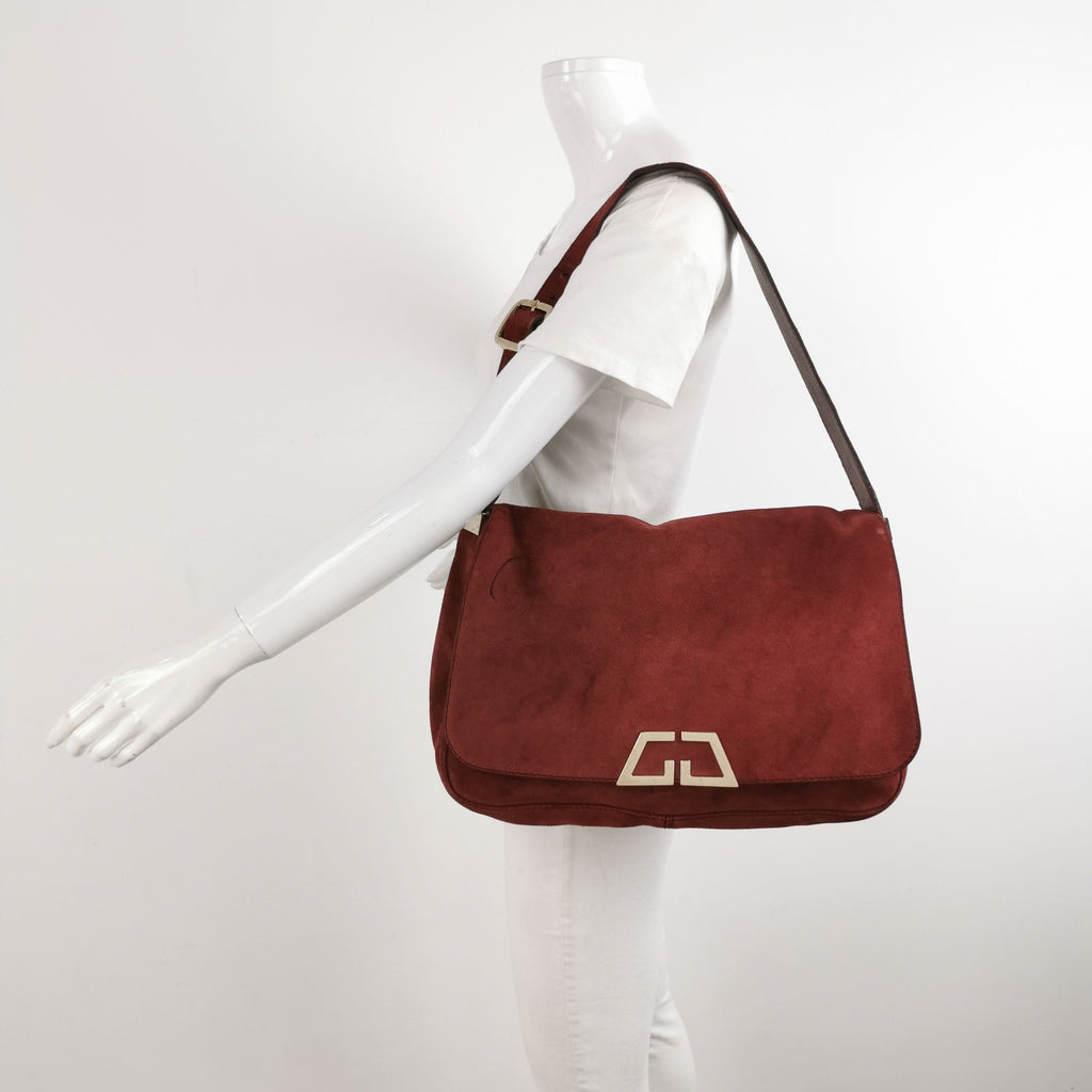 Gucci Suede Solid Flap Shoulder Bag 037852900186