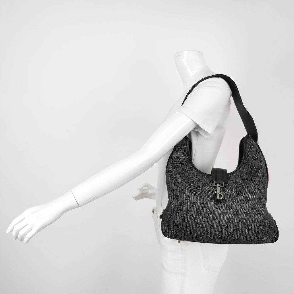 Gucci Jackie Leather and Canvas GG Monogram Metal Buckle Vintage Shoulder Bag 250322781116517