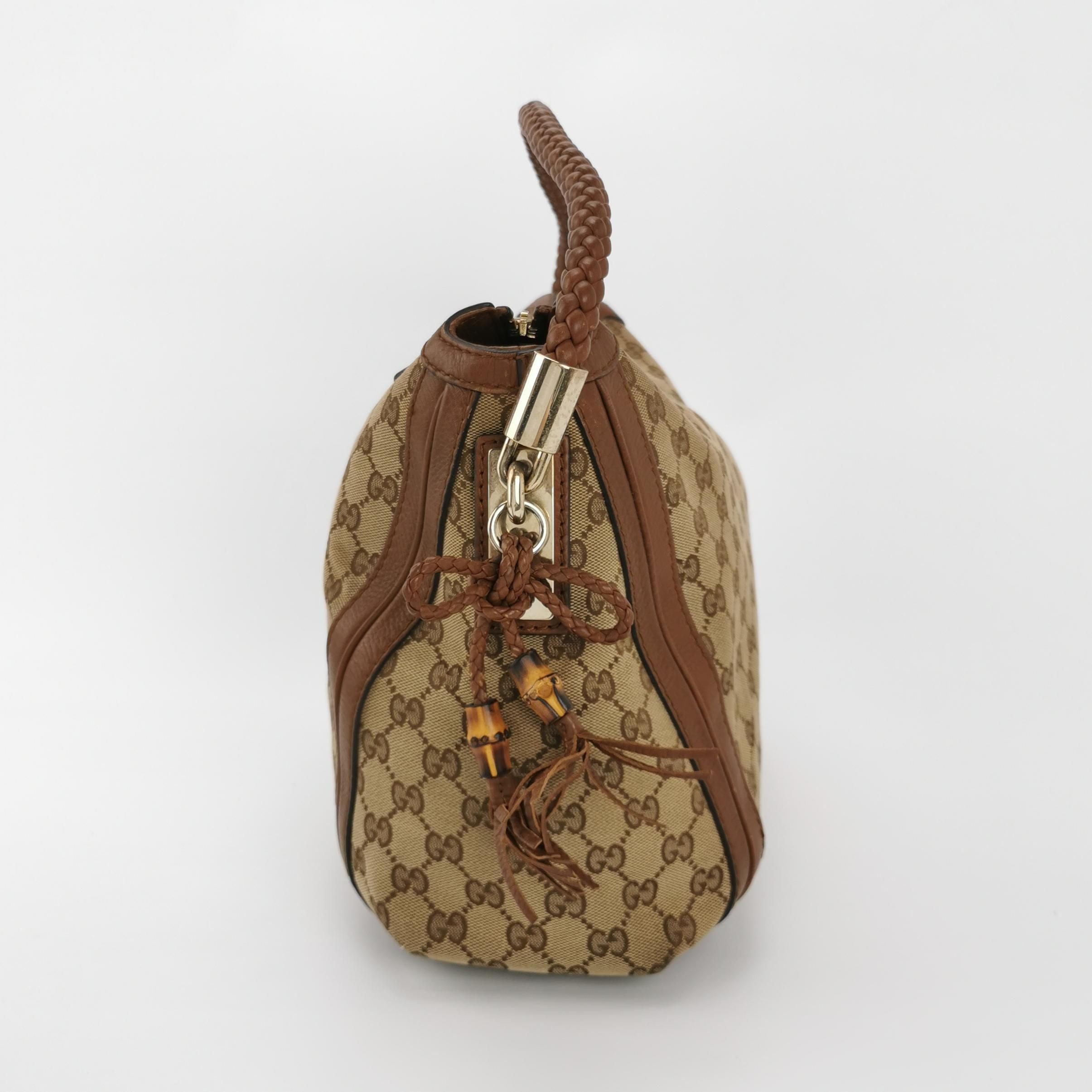 Gucci Bella Series Leather Canvas GG Monogram Fringe Shoulder Bag 250325781120622