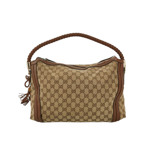 Gucci Bella Series Leather Canvas GG Monogram Fringe Shoulder Bag 250325781120622