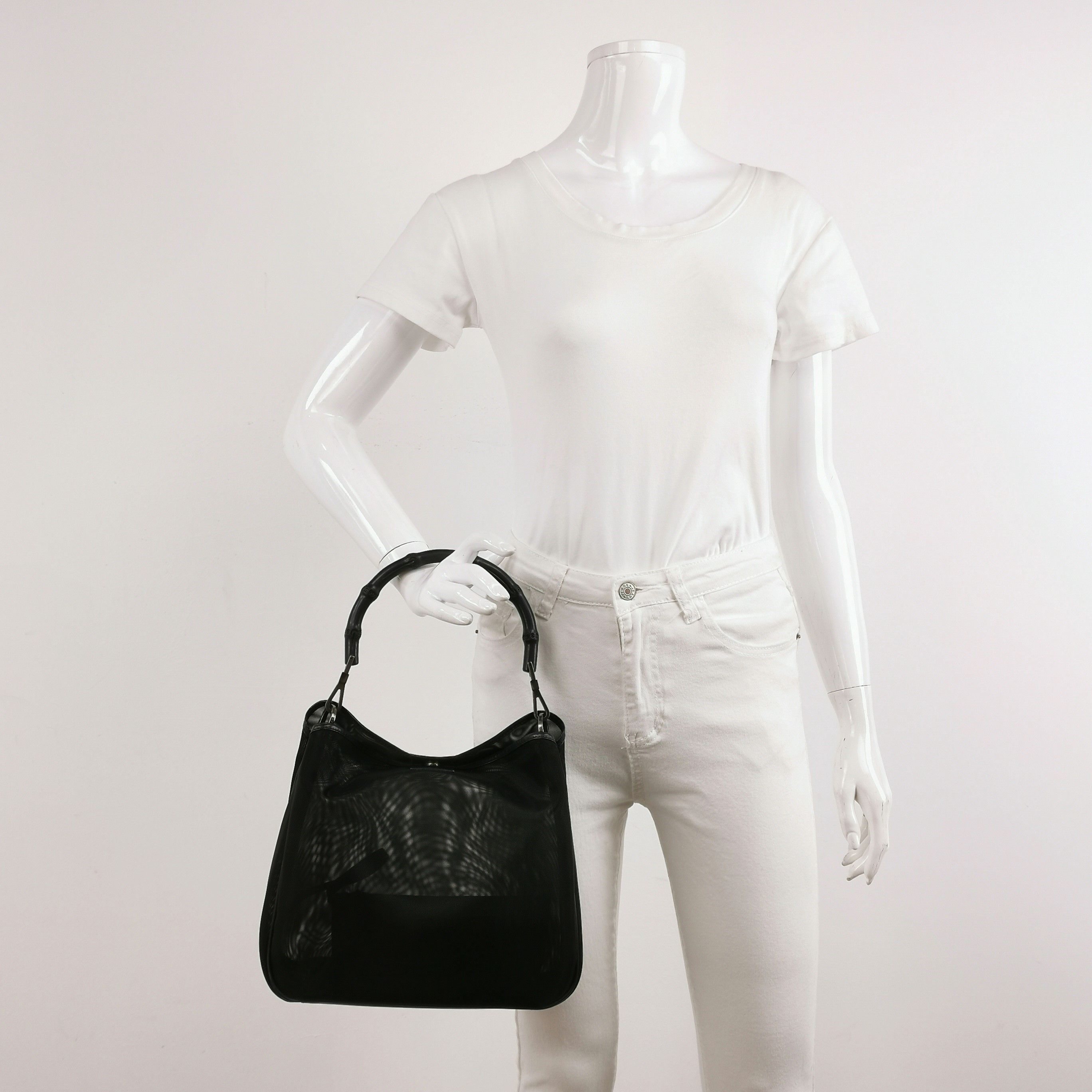 Gucci Bamboo Handle Leather Logo Tote Bag 037852401234