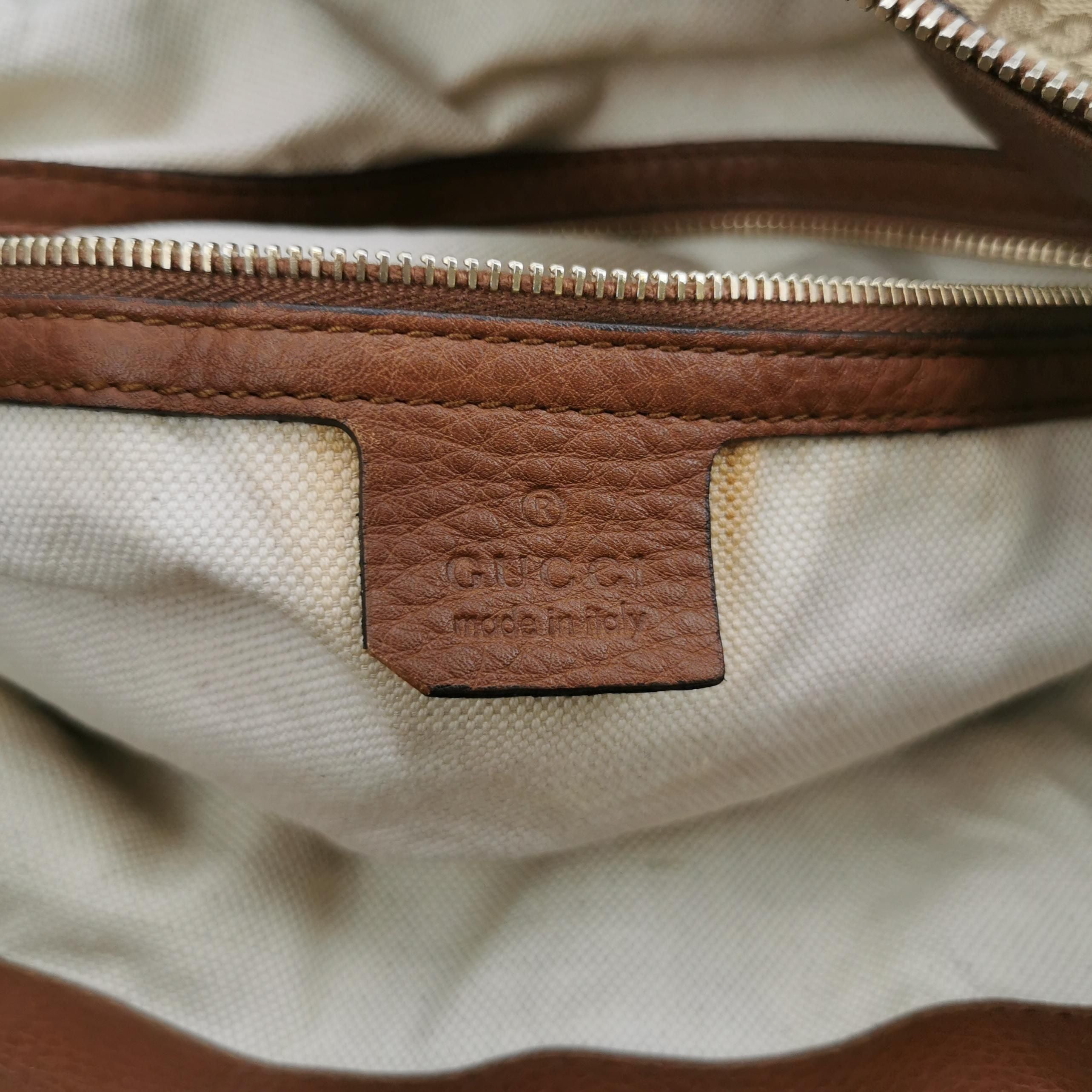 Gucci Bella Series Leather Canvas GG Monogram Fringe Tassel Woven Handle Shoulder Bag 250318781110512