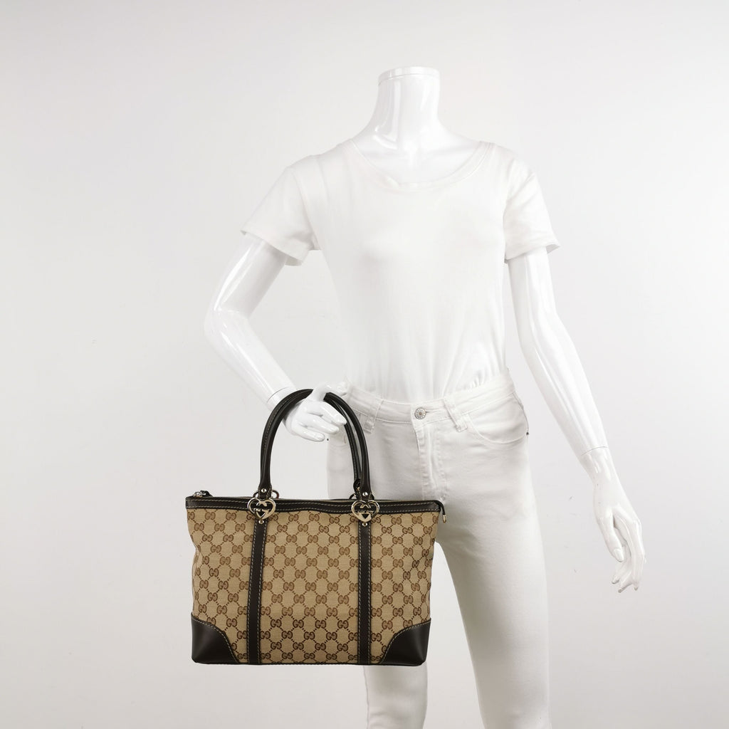 Gucci Lovely Leather and Canvas GG Monogram Heart GG Logo Tote Bag 250321781114434