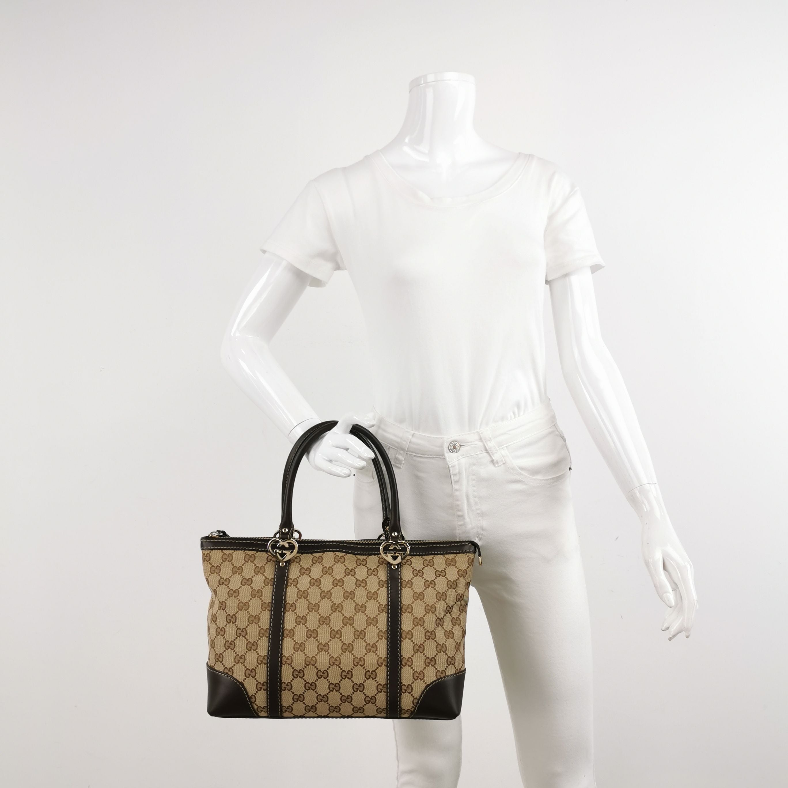 Gucci Lovely Leather and Canvas GG Monogram Heart GG Logo Tote Bag 250321781114434