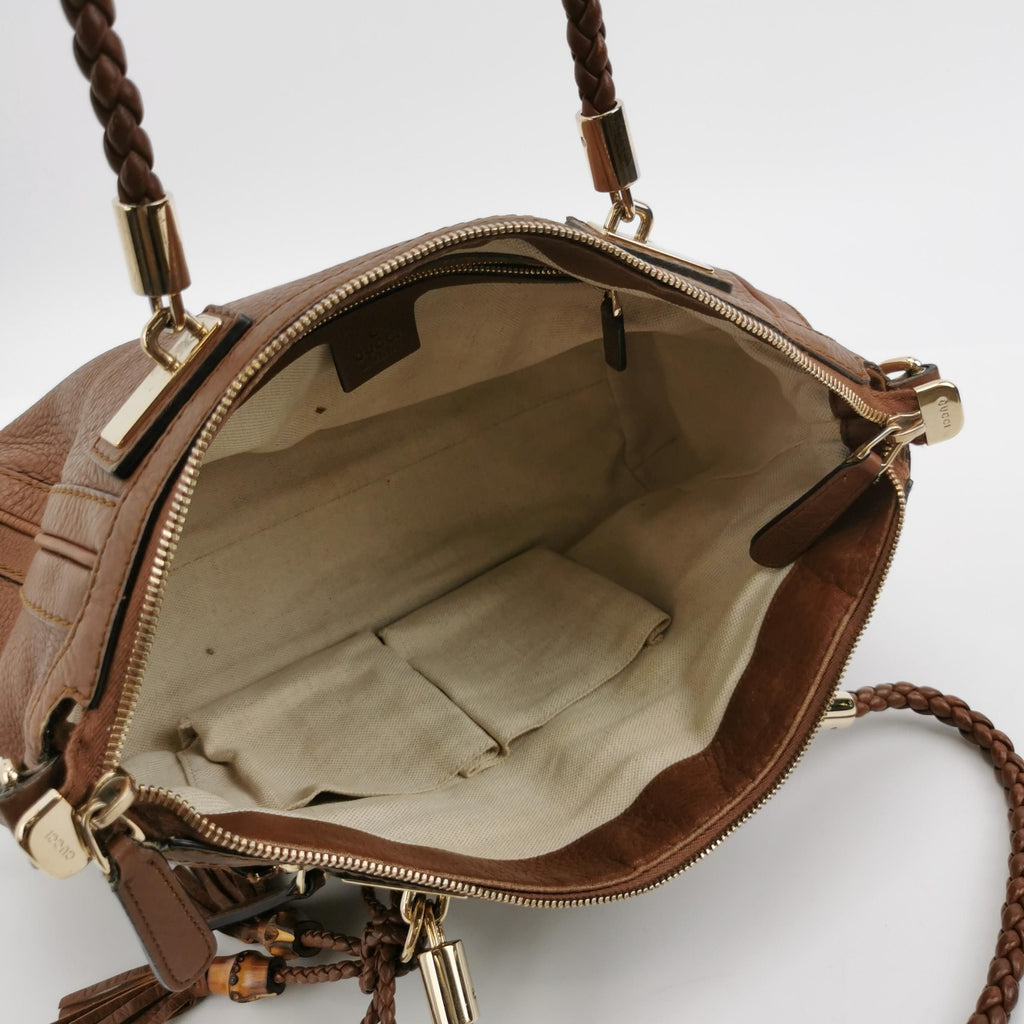 Gucci Bella Series Leather Bow Decorated Woven Handle Shoulder Bag 250318781110767