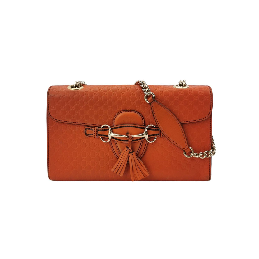 Gucci Emily Medium Leather Shoulder Bag with Signature Embossing and Tassel Horsebit Detail 250316781107553