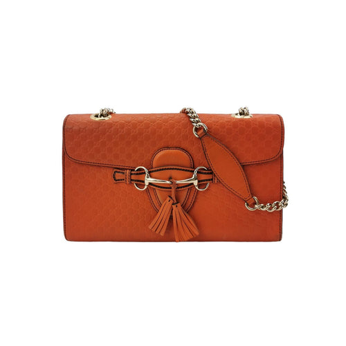 Gucci Emily Medium Leather Shoulder Bag with Signature Embossing and Tassel Horsebit Detail 250316781107553