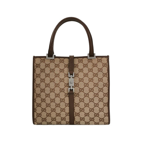 Gucci Bardot Leather and Canvas GG Monogram Push Lock Top Handle Bag 250315781106185