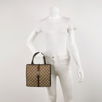 Gucci Bardot Leather and Canvas GG Monogram Push Lock Top Handle Bag 250315781106185