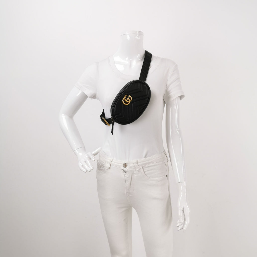 Gucci GG Marmont Small Leather V-Pattern Quilted Double G Logo Waist Bag Chest Bag 250316781107474