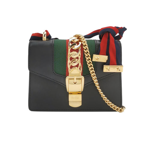 Gucci Sylvie Mini Leather Crossbody Bag with Ribbon and Metal Buckle 250314781104678