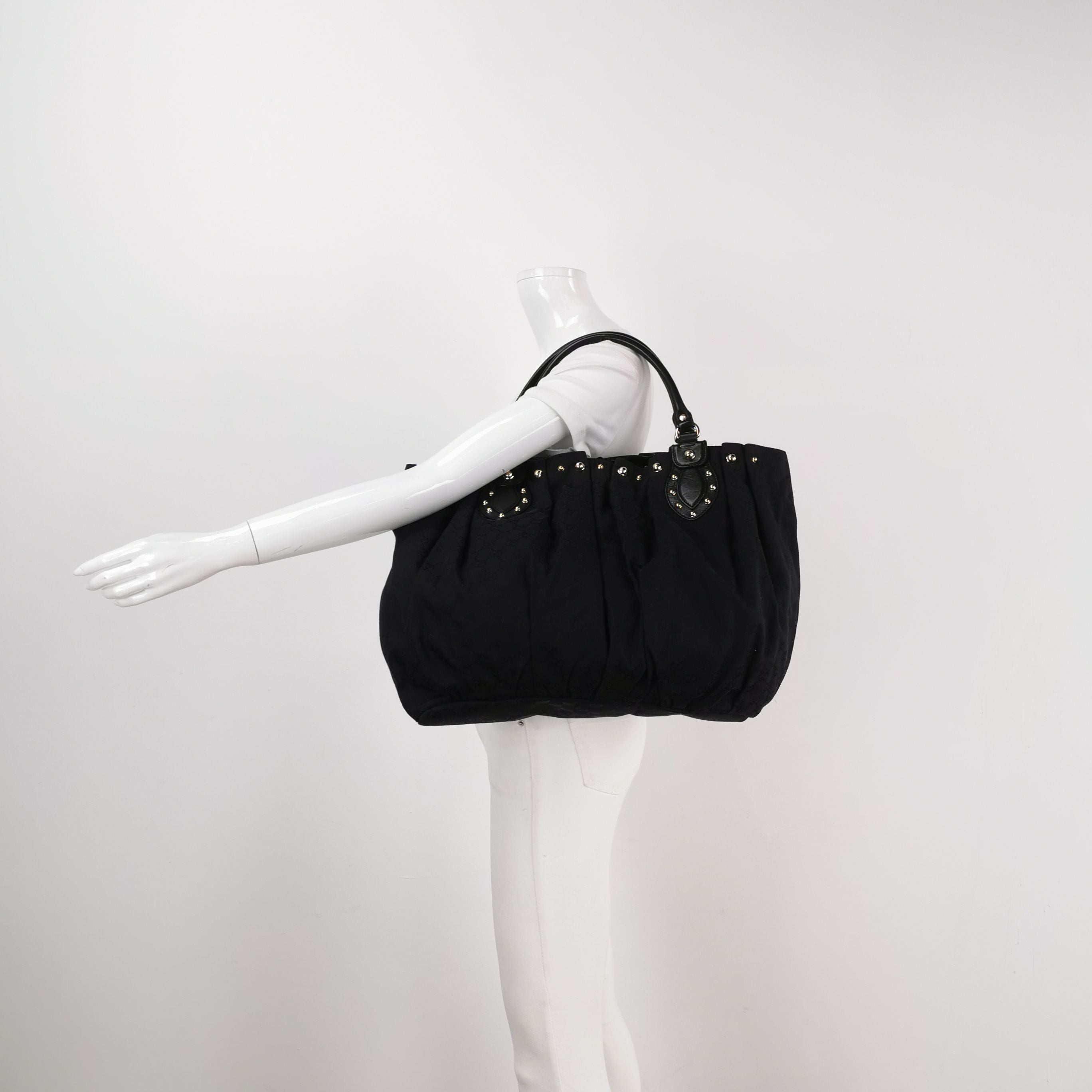 Gucci Leather Canvas GG Monogram Studded Shoulder Bag 250314781104959
