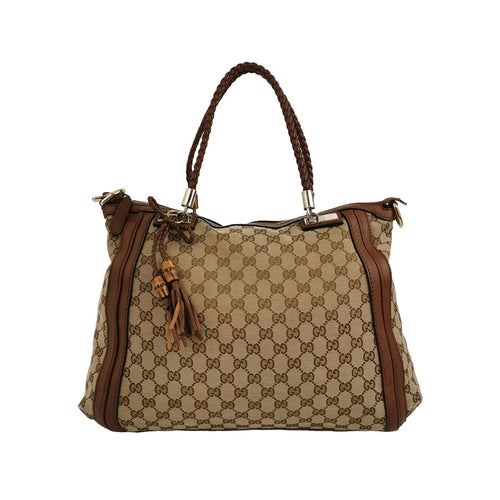 Gucci GG Canvas and Leather Tassel Shoulder Bag 250313781103891