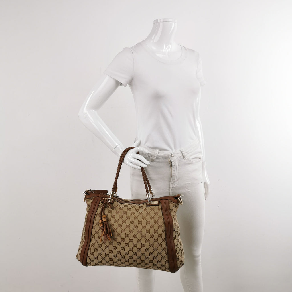 Gucci GG Canvas and Leather Tassel Shoulder Bag 250313781103891