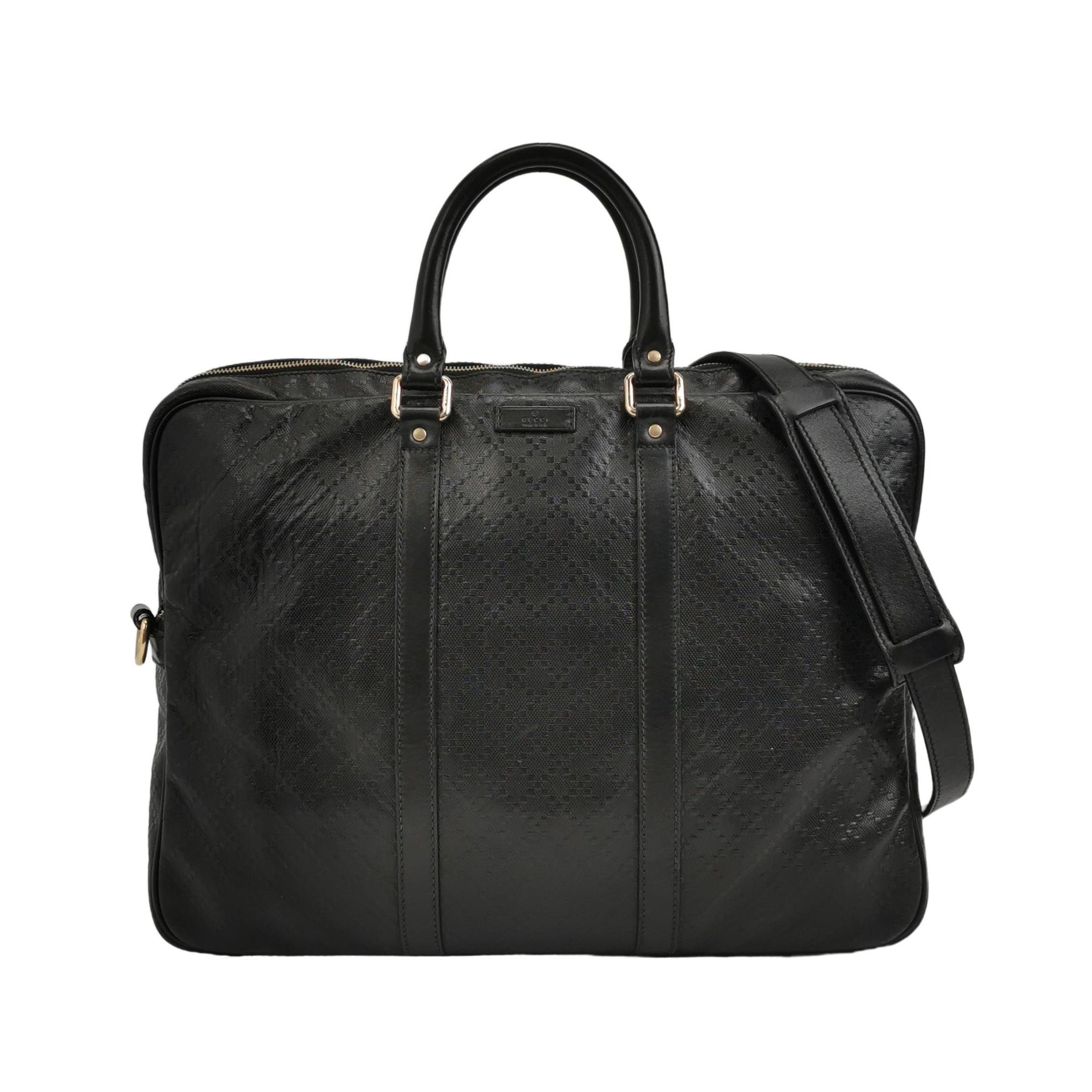 Gucci Leather Diamond Pattern Logo Zip Shoulder Bag 250313781103885
