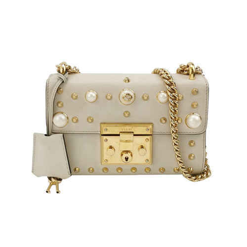 Gucci Padlock Small Leather Bag with Logo and Pearl Studs 250312781102048