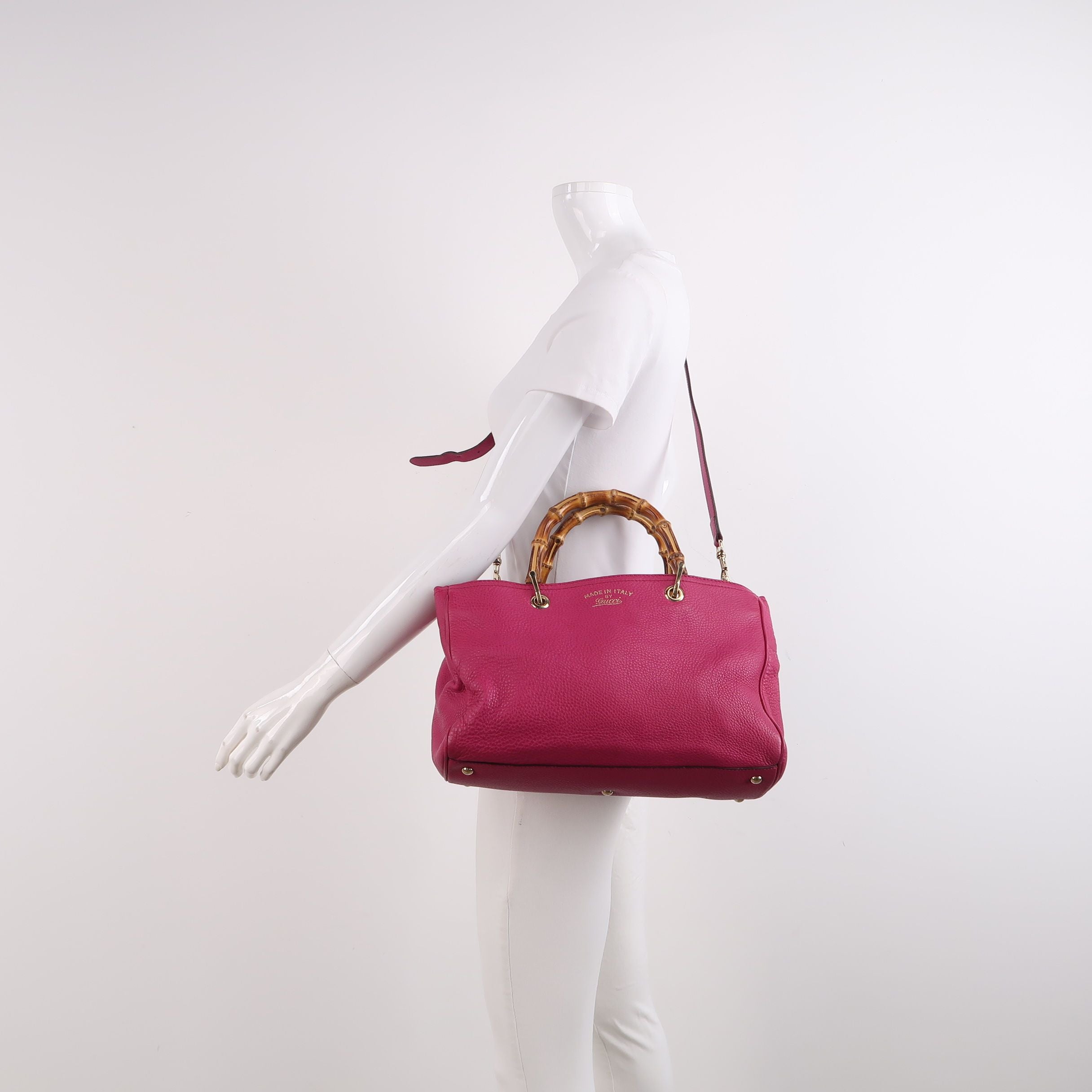Gucci Miss Bamboo Large Leather Shoulder Bag with Logo and Bamboo Handle 250304781091072