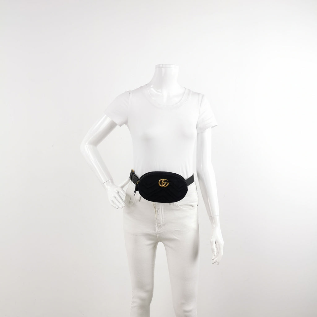 Gucci GG Marmont Small Leather and Suede V-stitched GG Logo Round Waist Bag Chest Bag 250305781091958