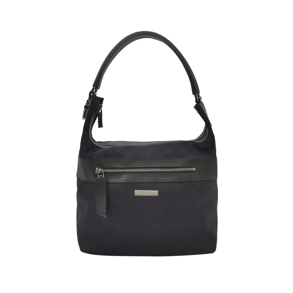 Gucci Leather Canvas Solid Pattern Logo Zipper Vintage Shoulder Bag 250305781092243