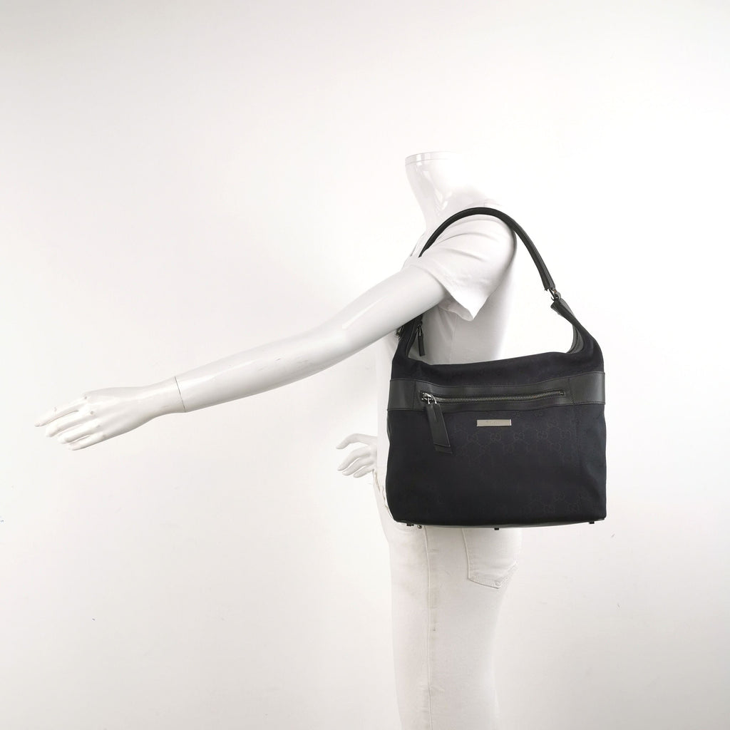 Gucci Leather Canvas Solid Pattern Logo Zipper Vintage Shoulder Bag 250305781092243
