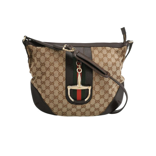 Gucci Leather and Canvas GG Monogram Striped Shoulder Bag 250303781088468