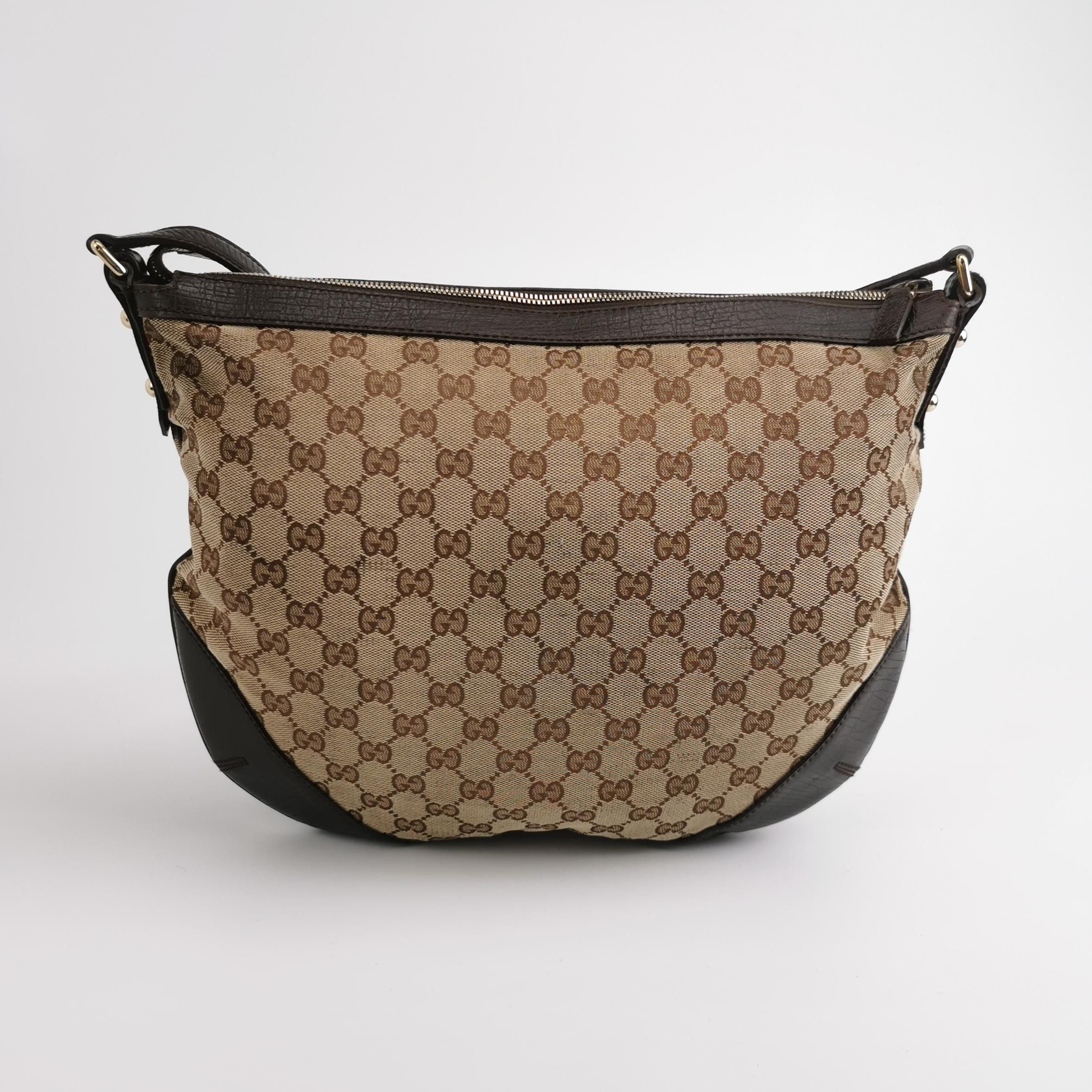 Gucci Leather and Canvas GG Monogram Striped Shoulder Bag 250303781088468