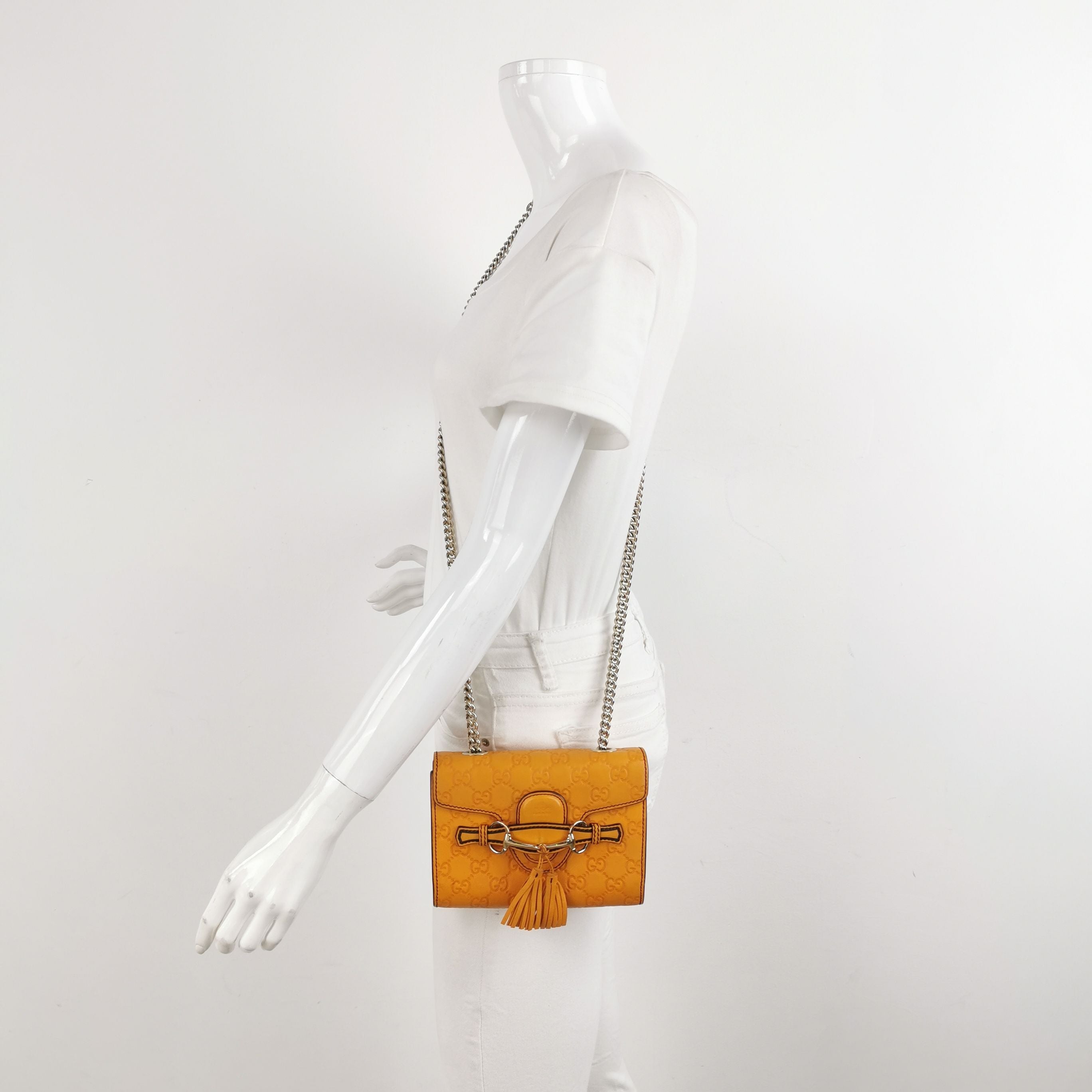 Gucci Emily Mini Leather GG Embossed Tassel Horsebit Crossbody Shoulder Bag 250302781086933