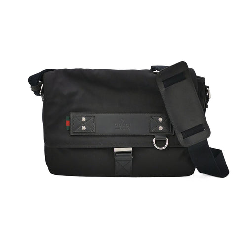 Gucci Leather Nylon Solid Logo Studded Crossbody Bag 250303781089394