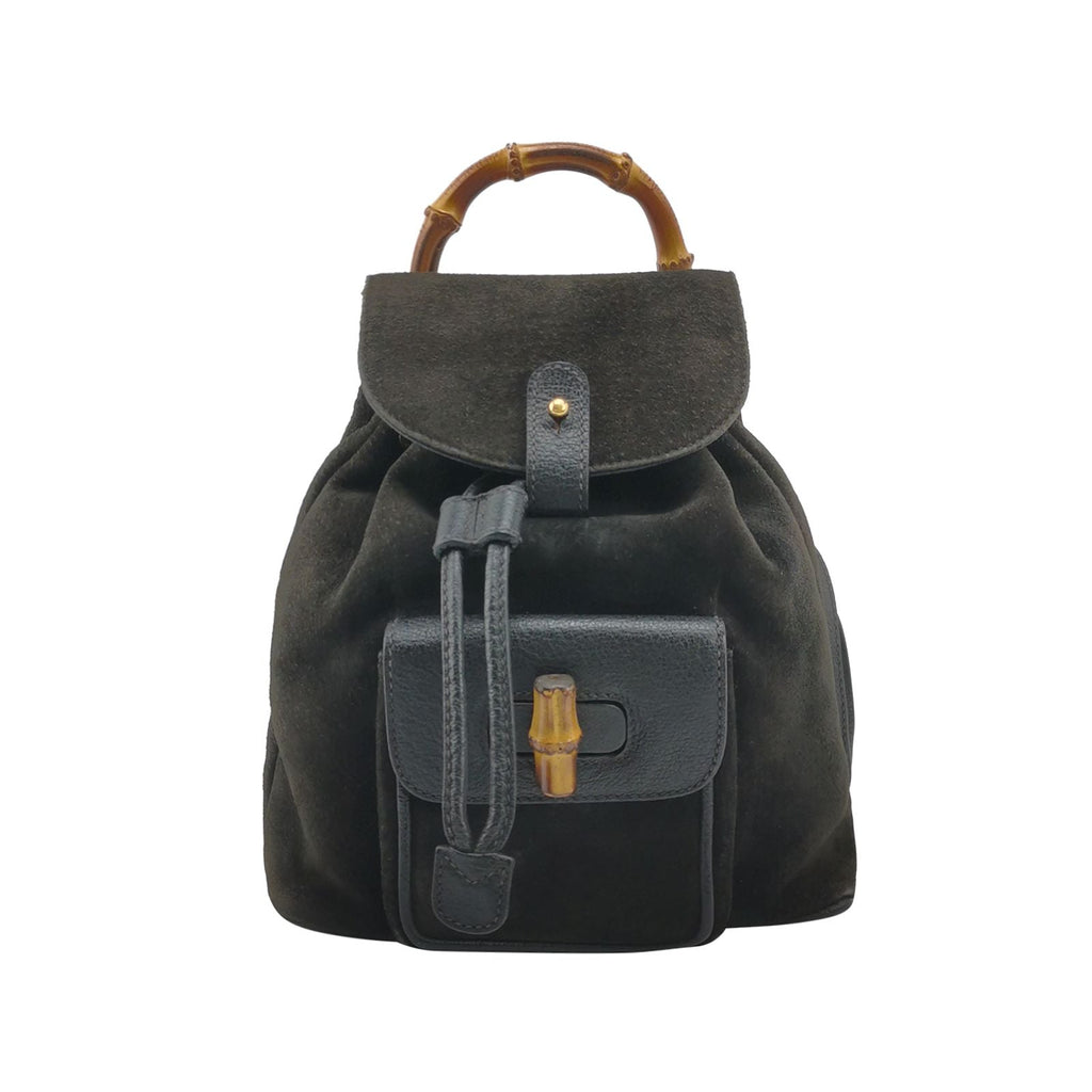 Gucci Suede Bamboo Handle Backpack 250221781073564