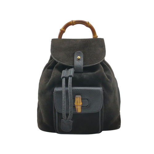 Gucci Suede Bamboo Handle Backpack 250221781073564