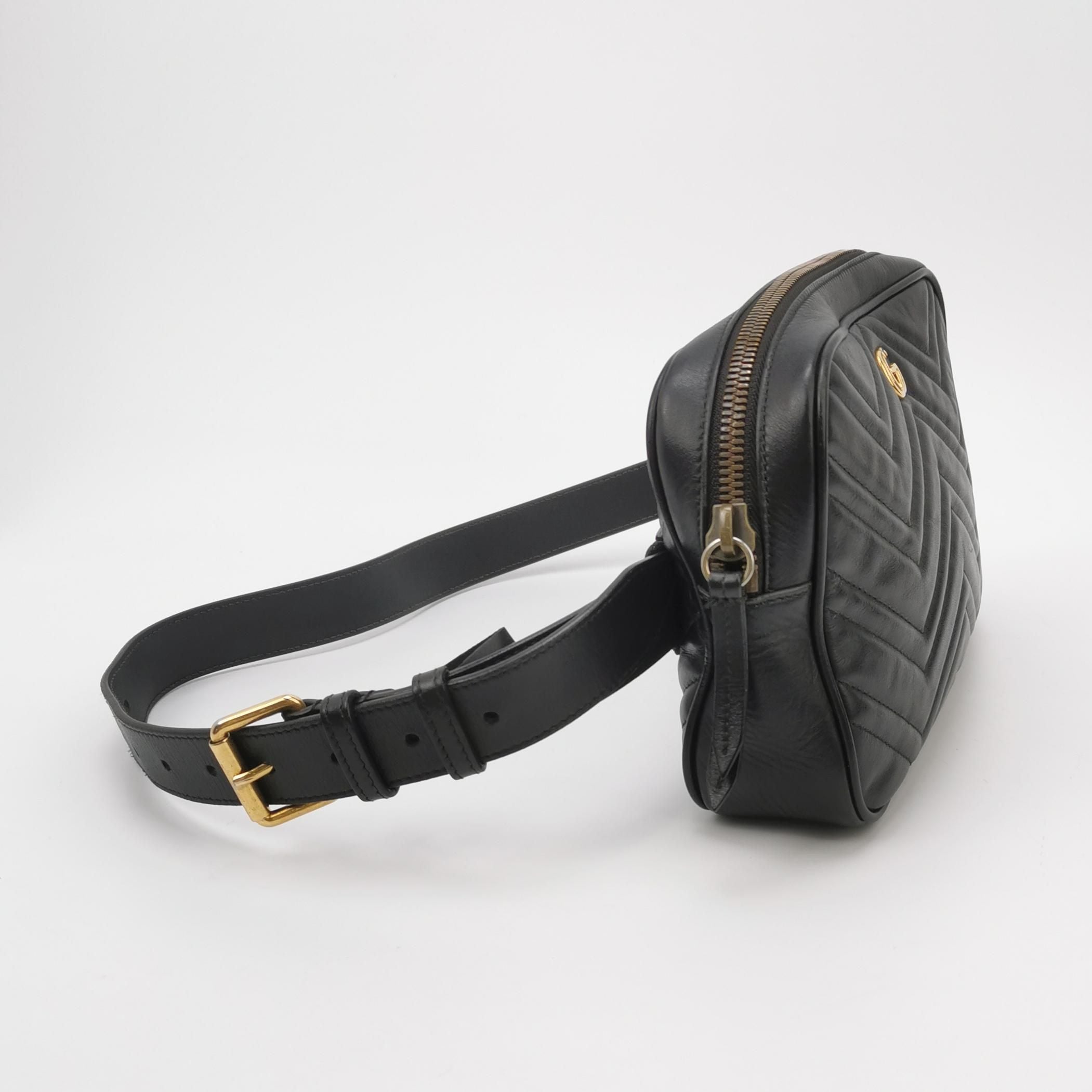 Gucci GG Marmont Leather Solid Quilted Double G Logo Waist Bag Chest Bag 250225781079285