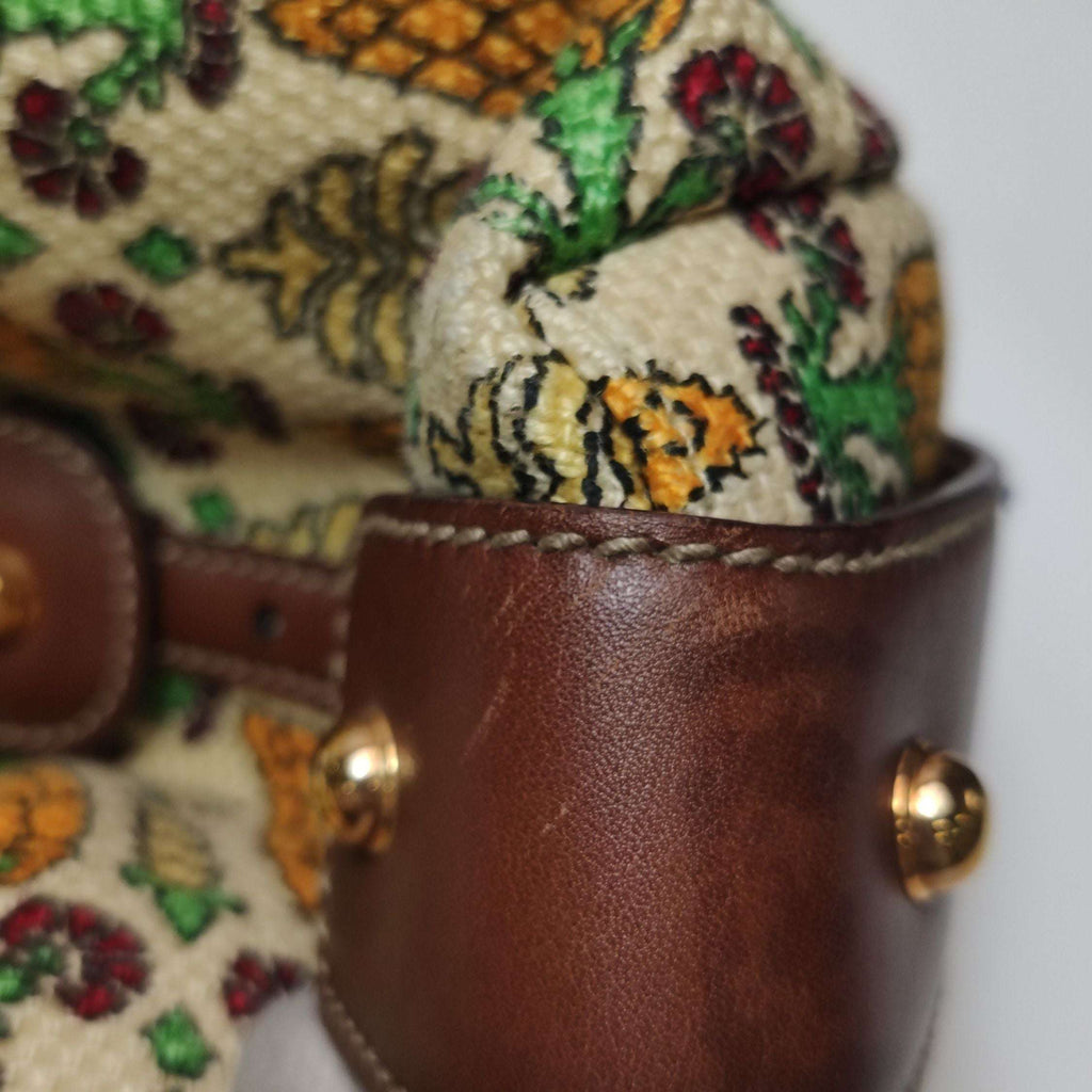 Gucci Pelham Leather Pineapple Print Horsebit Detail Shoulder Bag 027852800462