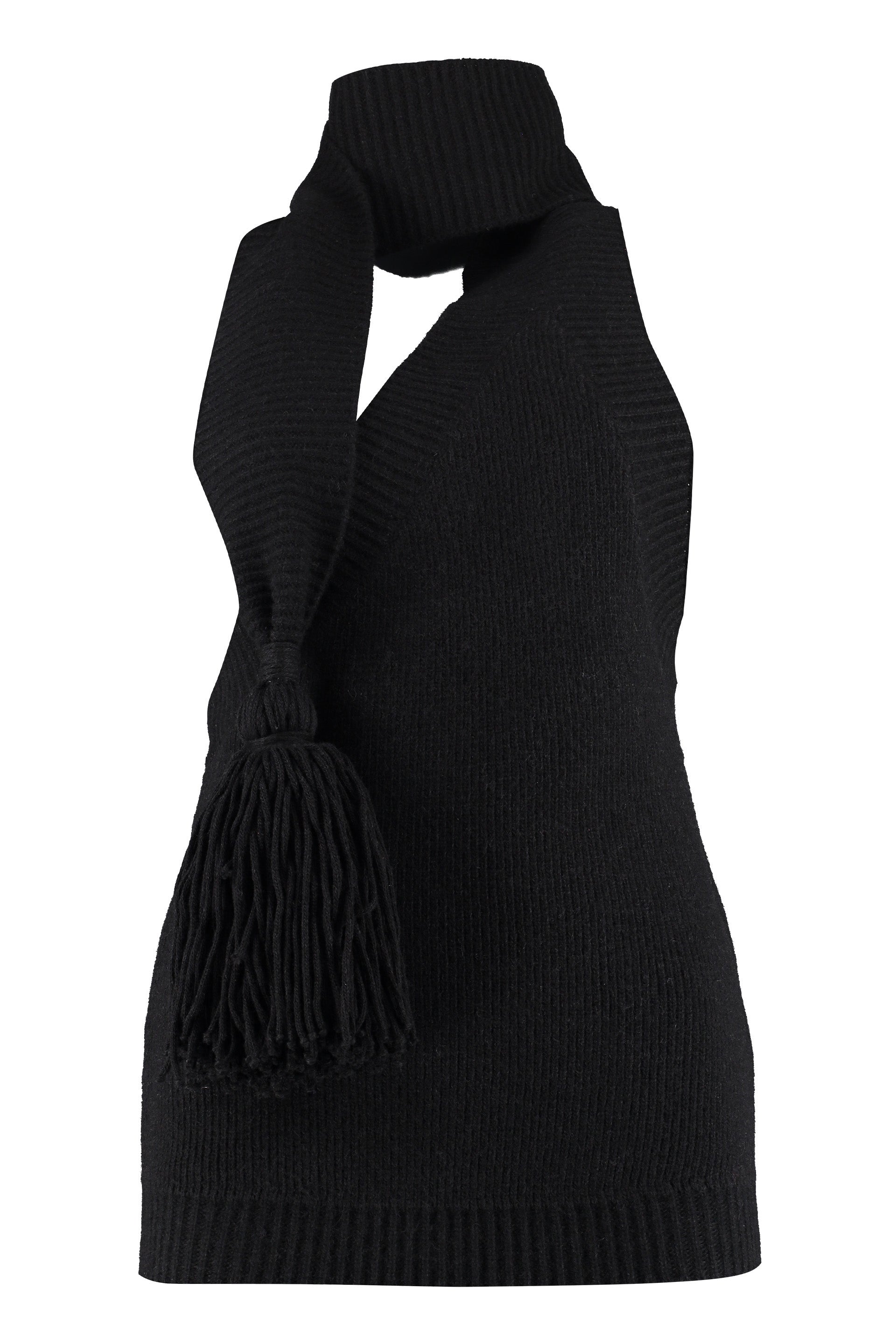 BOTTEGA VENETA One-Shoulder Knit Top with Pussy-Bow Collar