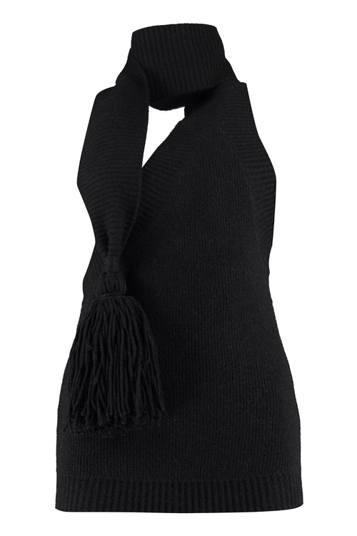 BOTTEGA VENETA One-Shoulder Knit Top with Pussy-Bow Collar