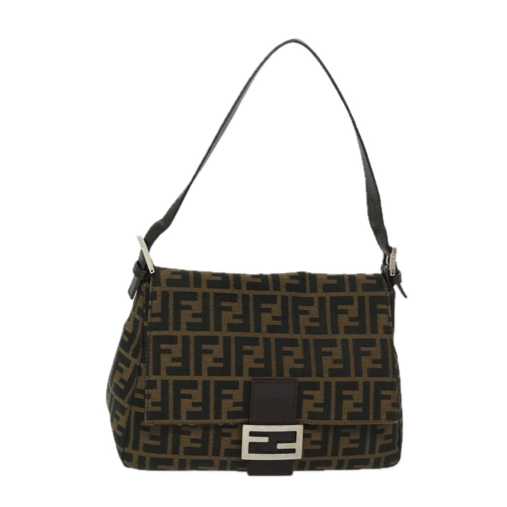 FENDI Zucca Canvas Mamma Baguette Shoulder Bag Black Brown68265