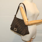 FENDI Zucca Canvas Mamma Baguette Shoulder Bag Black Brown68265