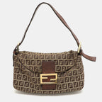 Fendi Beige/brown Ff Zucca Canvas Forever Baguette Shoulder Bag