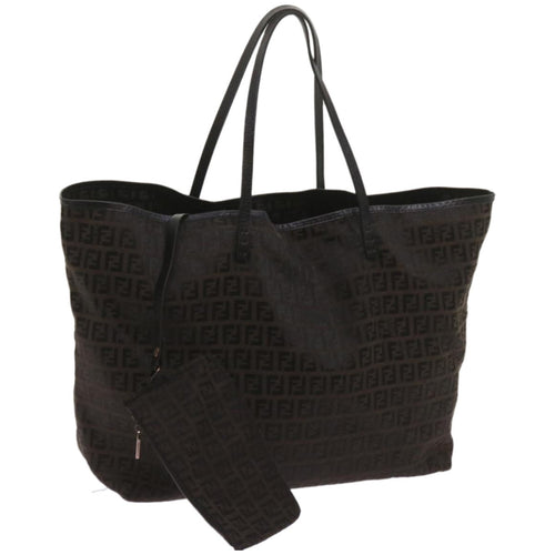 FENDI Zucchino Canvas Tote Bag Brown Black68286