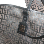 FENDI Zucchino Canvas Tote Bag Brown Black68286