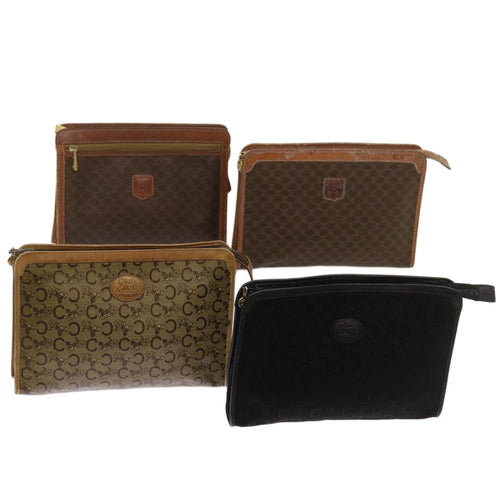 CELINE Macadam Canvas Clutch Bag PVC 4Set Brown Black  68347