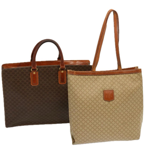 CELINE Macadam Canvas Tote Bag PVC 2Set Beige Brown  68348
