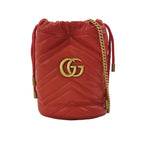 Gucci GG Marmont Mini Leather Solid V-stitch Quilted Double G Bucket Crossbody Bag 250512781189506