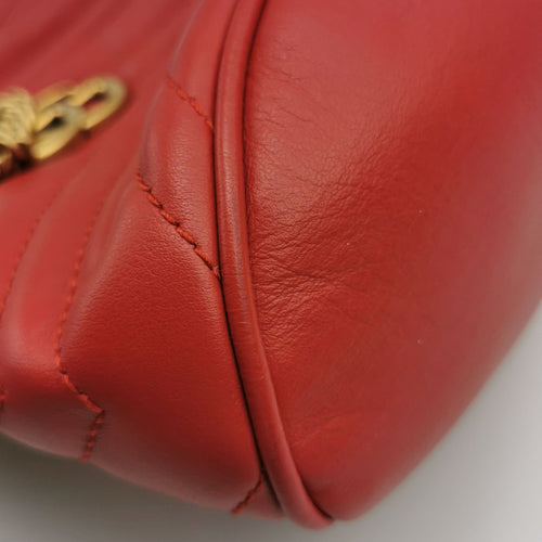 Gucci GG Marmont Mini Leather Solid V-stitch Quilted Double G Bucket Crossbody Bag 250512781189506
